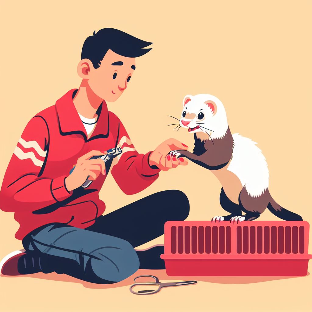 ferret owner clipping its ferret nails