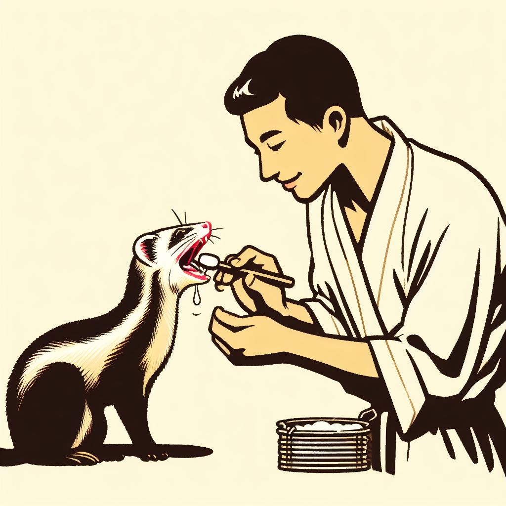 A man brushing the teeth of a ferret