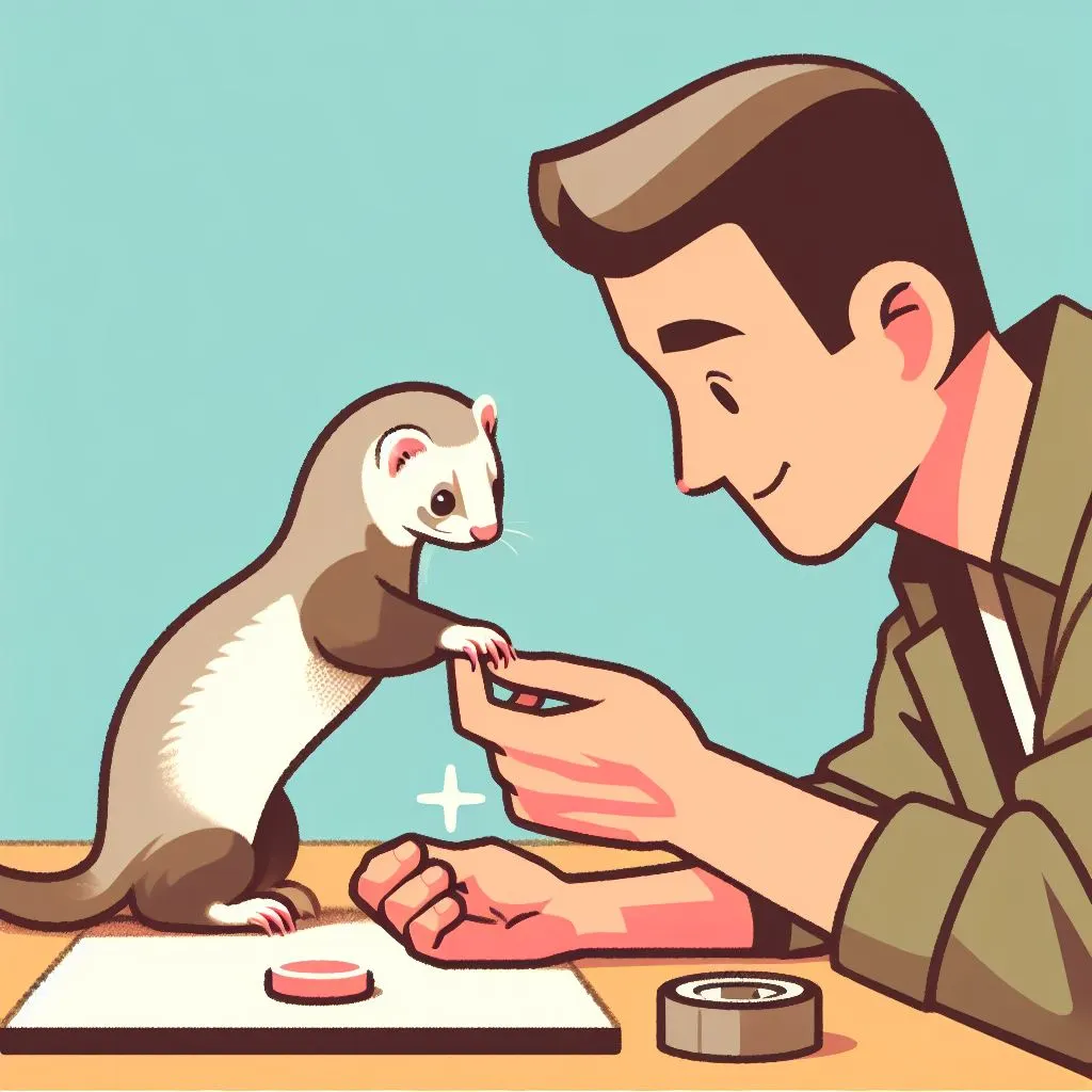 ferret owner checking the nail condition of a ferret
