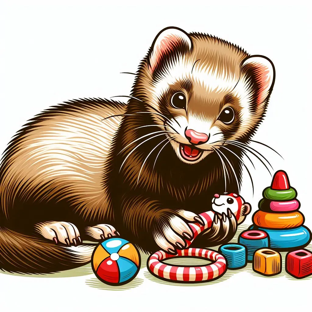ferret playing with toys