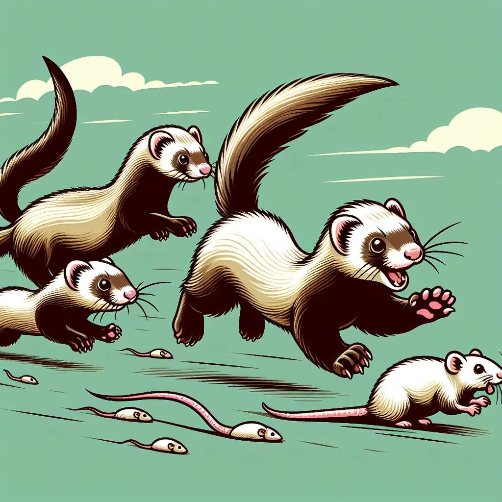 ferret chasing after a mice